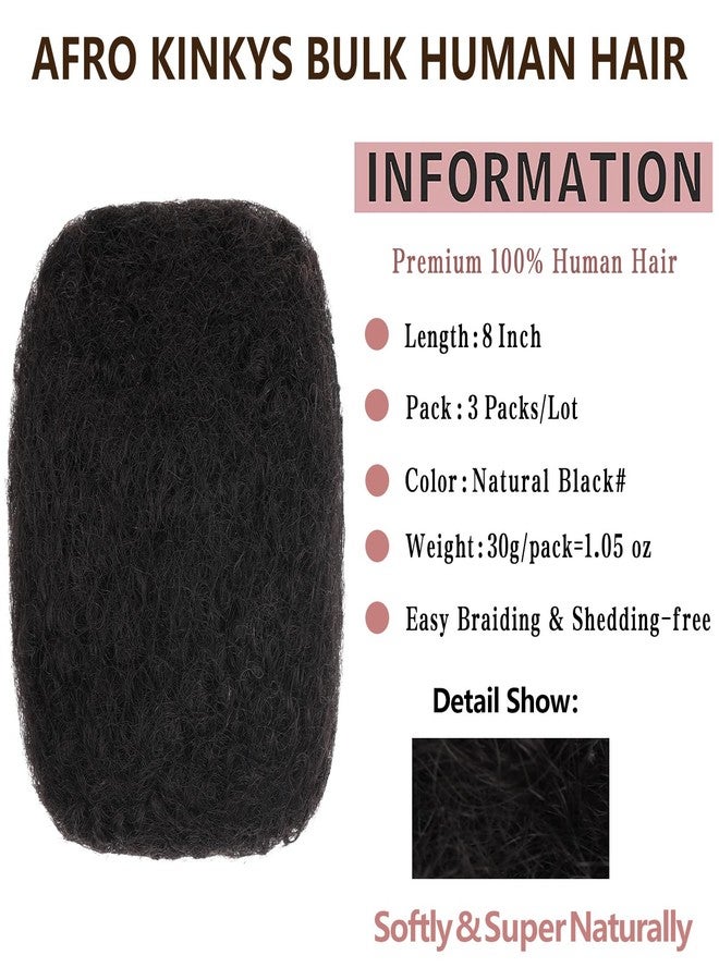 Xtrend 8 Inch 3 Bundles 90 Gram Natural Black Afro Kinkys Bulk Human Hair For Dreadlocks Extensions Repair Locs Mini Braiding Twists Afro Kinky Human Hair For Micro Spring Twist Braiding Kinky Hair - Image 2
